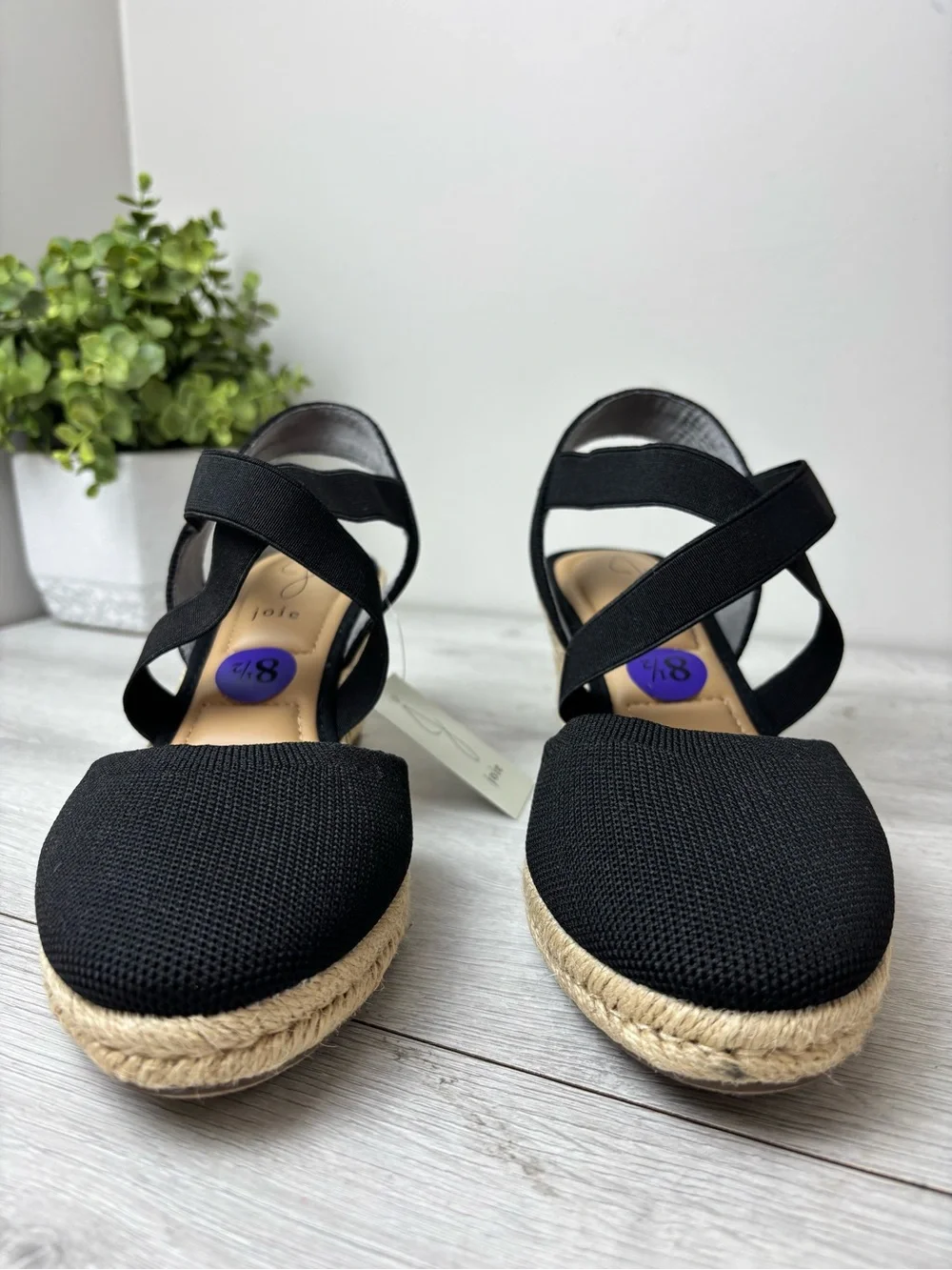 NWT Joie Black Espadrille Wedge Sandals Size 8.5 Memory Foam Comfort